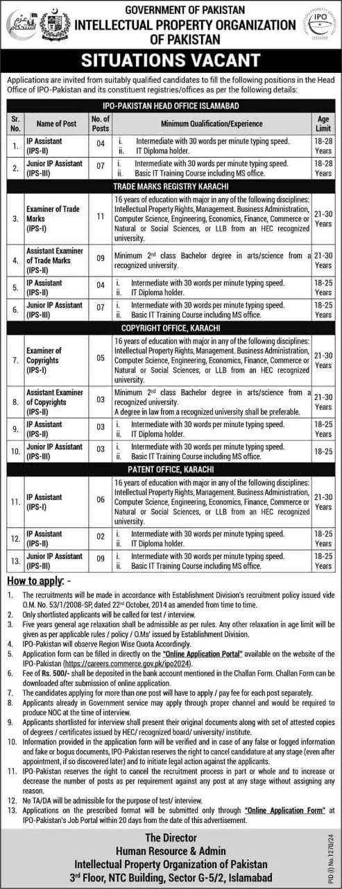 Intellectual Property Organization of Pakistan (IPO) Jobs 2024 1 Intellectual Property Organization of Pakistan