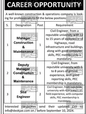 Career Opportunities in Construction & Maintenance 1 Career Opportunities in Construction & Maintenance