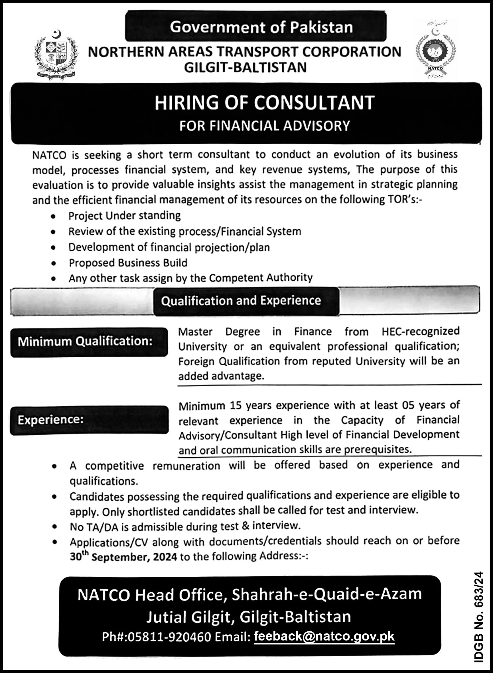Northern Areas Transport Corporation NATCO Jobs 2024