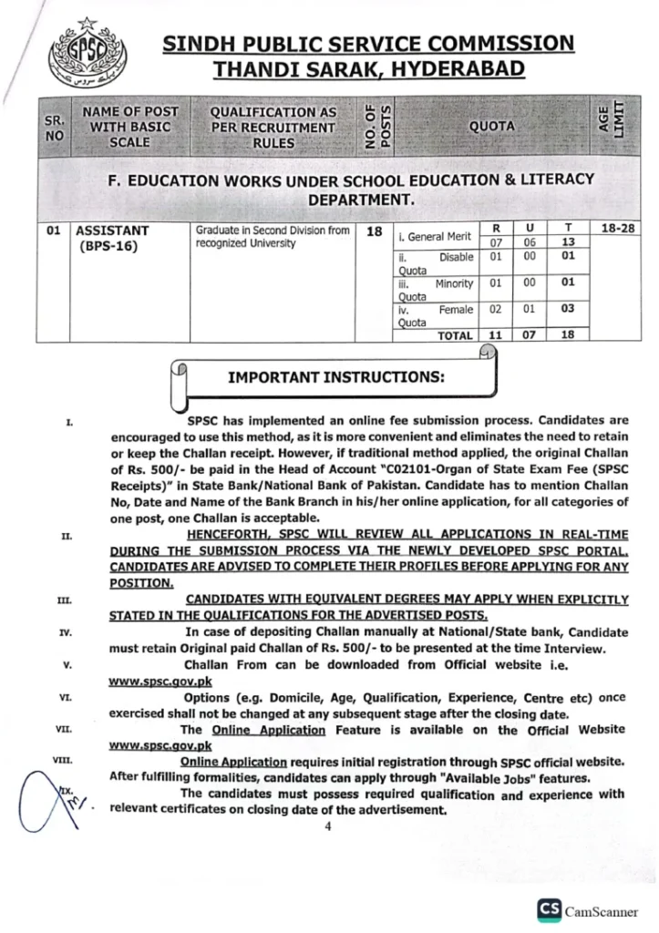 Sindh Public Service Commission (SPSC) Job Announcement 2024 4 Sindh Public Service Commission (SPSC) Jobs 2024