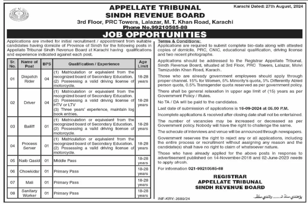 Sindh Revenue Board SRB Jobs 2024 1 Sindh Revenue Board SRB Jobs 2024