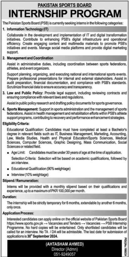 Pakistan Sports Board PSB Internship Program 2024 1 Pakistan Sports Board PSB Internship Program 2024