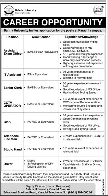 Career Opportunities at Bahria University Karachi 1 Career Opportunities at Bahria University Karachi