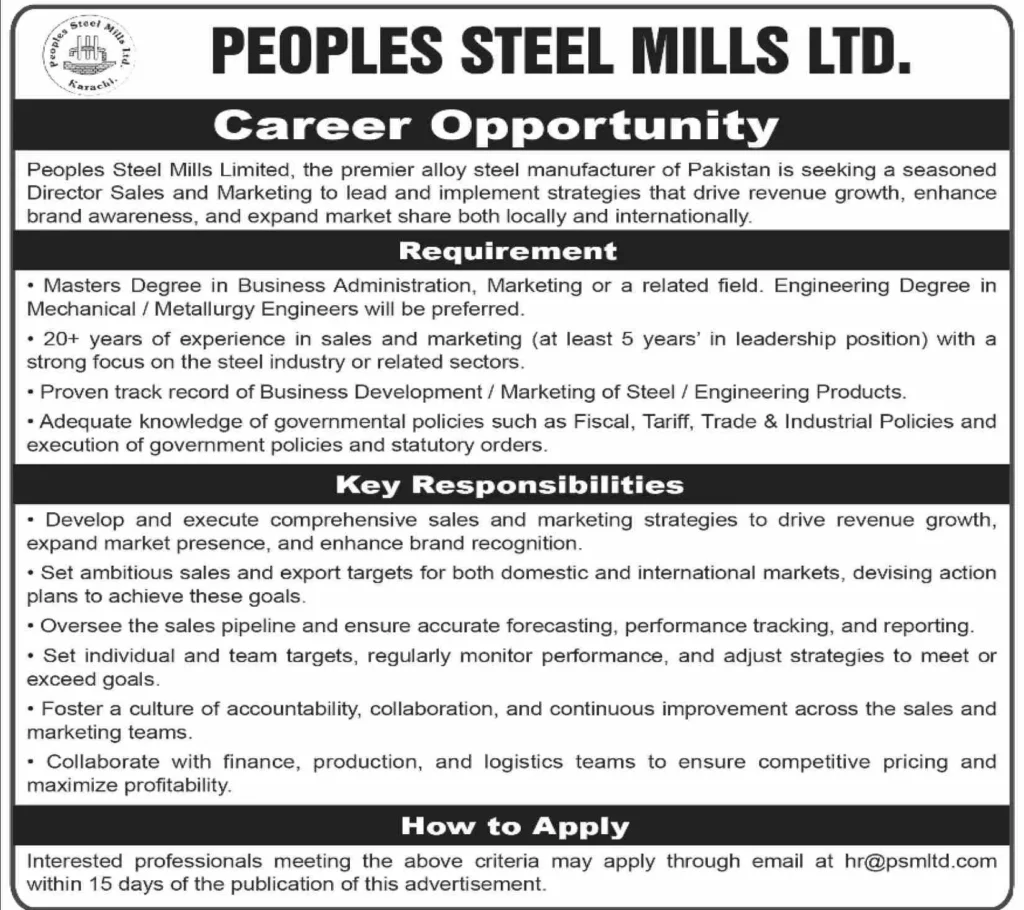 Career Opportunity at Peoples Steel Mills 1 Career Opportunity at Peoples Steel Mills