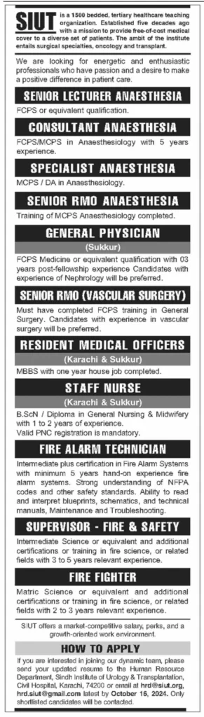 SUIT Careers at Sindh Institute of Urology and Transplantation 1 Careers at Sindh Institute of Urology & Transplantation