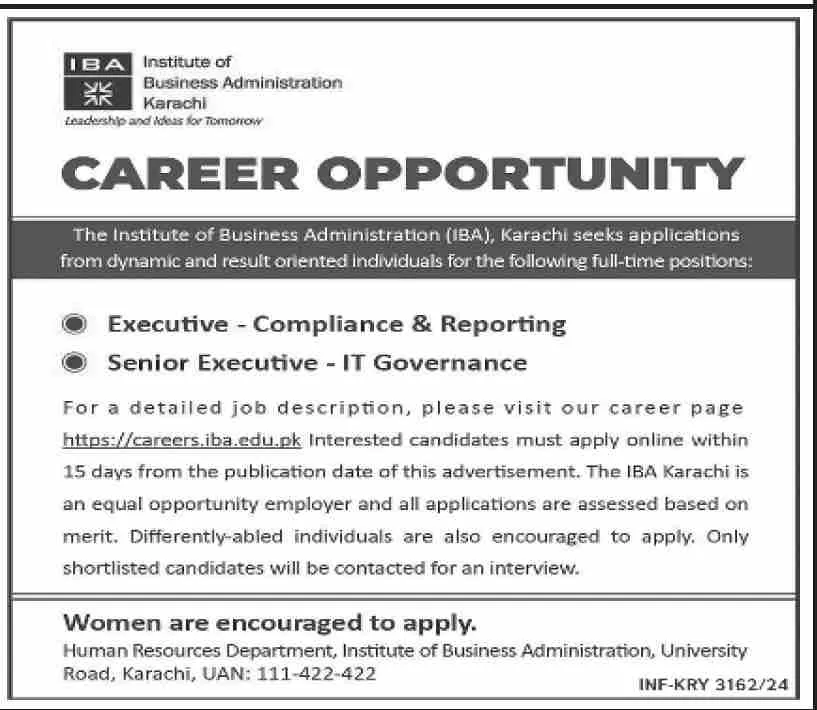 Job Opportunities at IBA Institute of Business Administration 1 Job Opportunities at IBA Institute of Business Administration