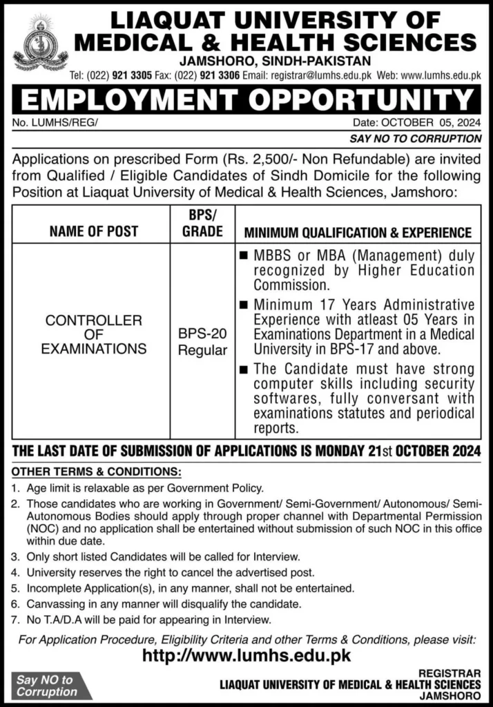 Jobs at Liaquat University of Medical & Health Sciences 1 Jobs at Liaquat University of Medical & Health Sciences