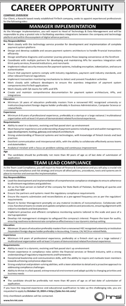 Jobs in HRSI Manager and Team Leader 2 Jobs in HRSI Manager and Team Leader