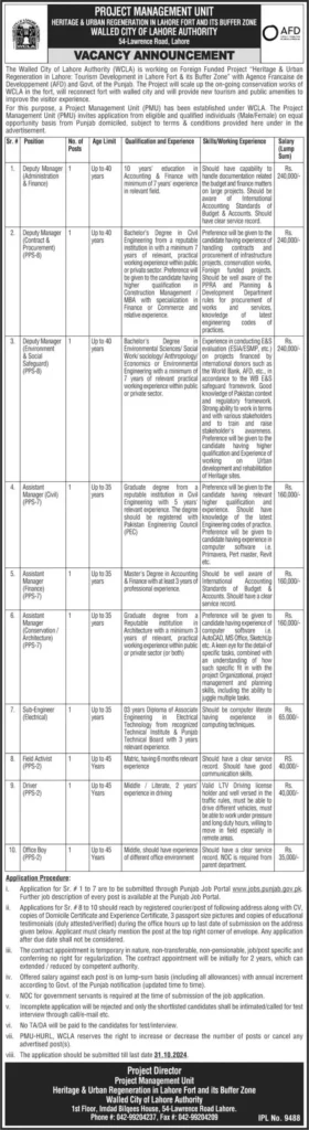 Walled City of Lahore Authority (WCLA) Jobs 2024 2 Walled City of Lahore Authority (WCLA) Jobs 2024