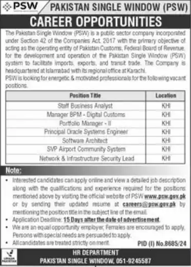 Pakistan Single Window PSW Jobs 2025 1 Pakistan Single Window PSW Jobs 2025