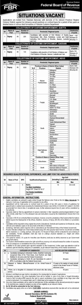 BPS 5 1500 Plus Jobs in Federal Board of Revenue 1 BPS 5 1500 Plus Jobs in Federal Board of Revenue